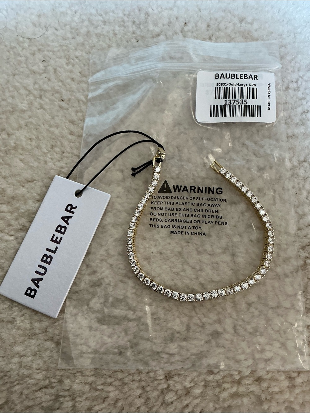 NEW WITH TAGS BAUBLEBAR CUBIC ZIRCONIA GOLD PLATED TENNIS BRACELET